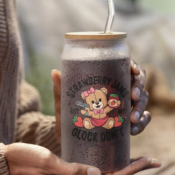 Strawberry Jams Mug, But My Glock Don’t, Iced Coffee Tumbler, Funny Bear Cup - Picture 5 of 7